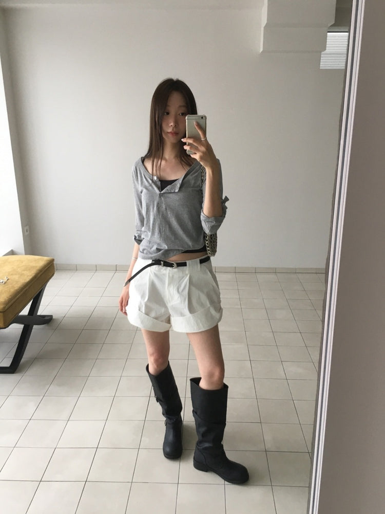 美色亨利領反折袖細節上衣