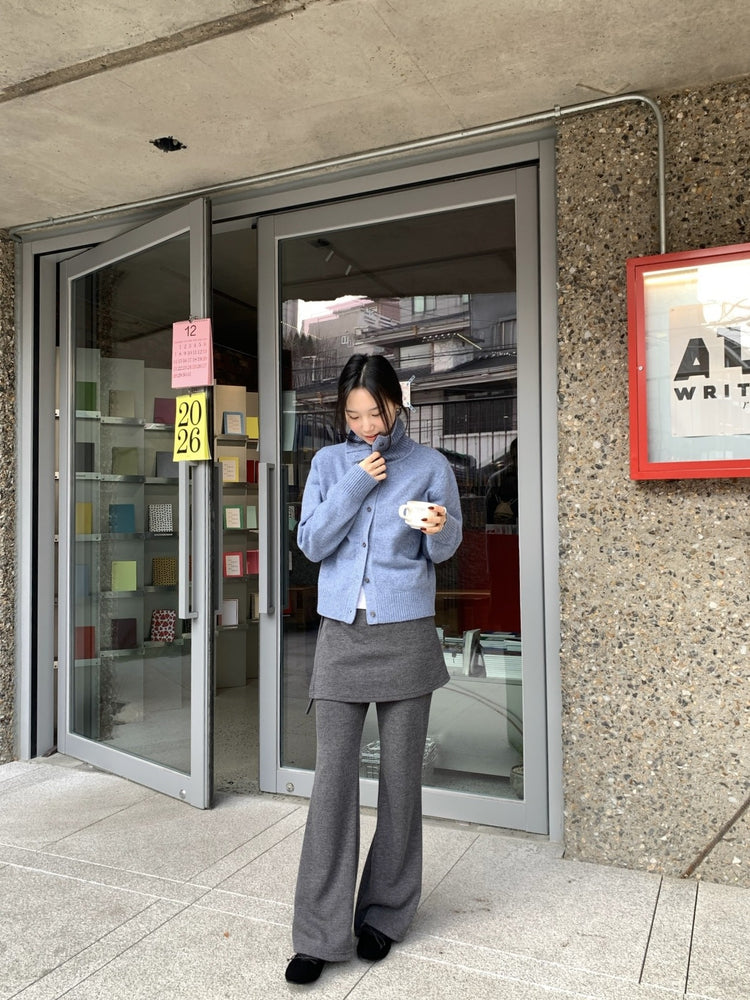 側綁帶細長腿假兩件裙褲