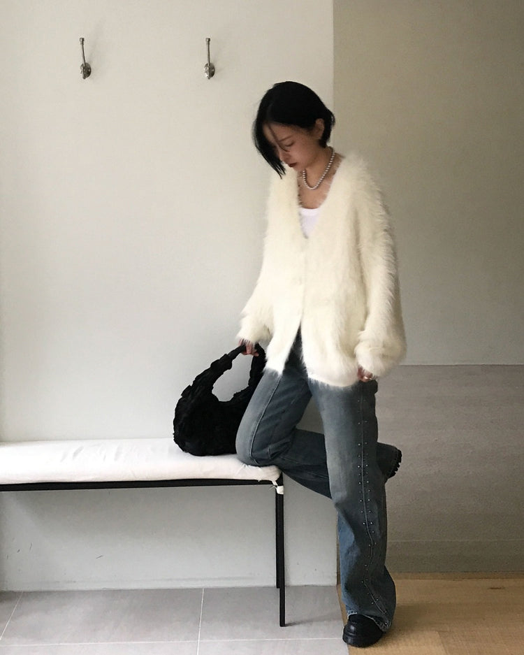 弧壓線側鉚釘細節牛仔褲