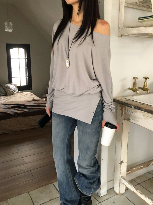 美肩側開叉指扣細節修腰連身裙