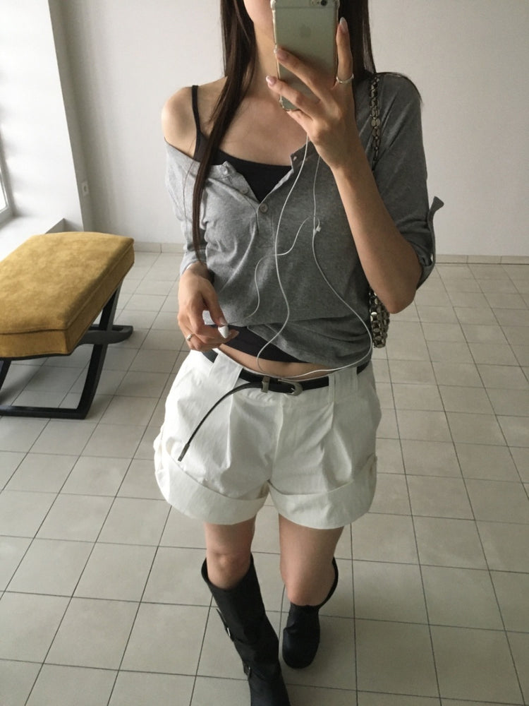 美色亨利領反折袖細節上衣
