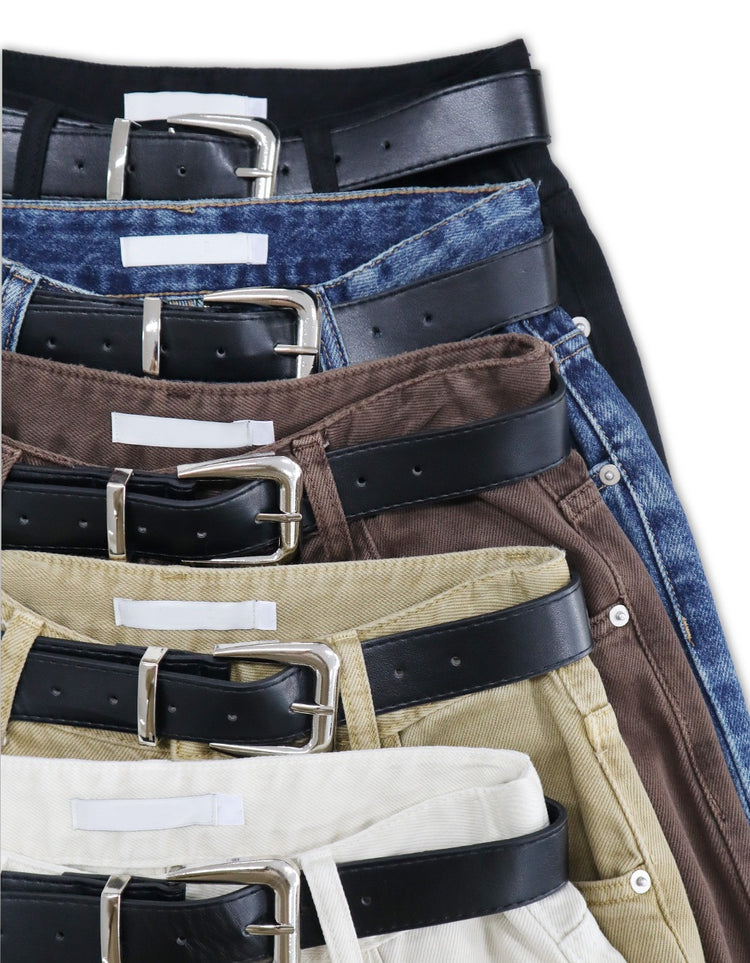 復古美色雙壓褶垂感闊褲(附皮帶)