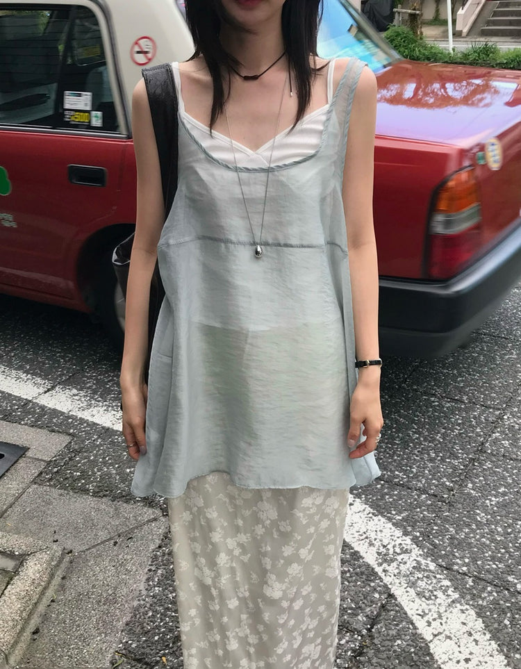 美色透膚壓線細節連身裙