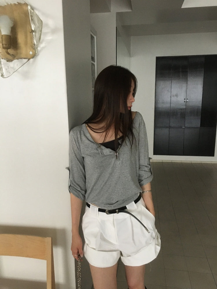美色亨利領反折袖細節上衣