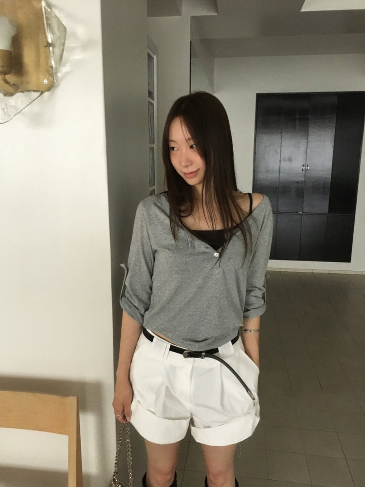 美色亨利領反折袖細節上衣
