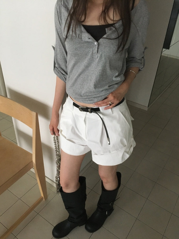 美色亨利領反折袖細節上衣