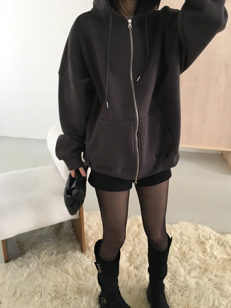 印花細節雙拉鏈連帽外套