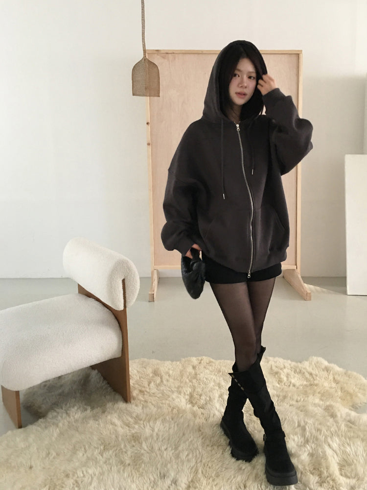 印花細節雙拉鏈連帽外套