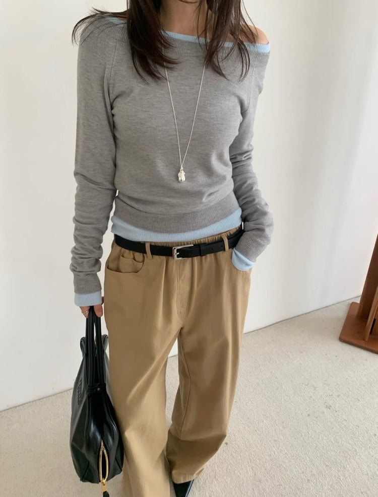 美色露肩修身針織上衣