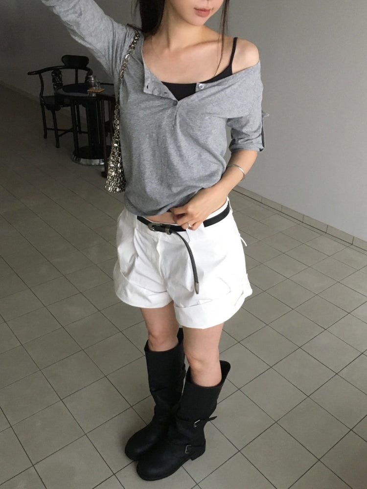 美色亨利領反折袖細節上衣
