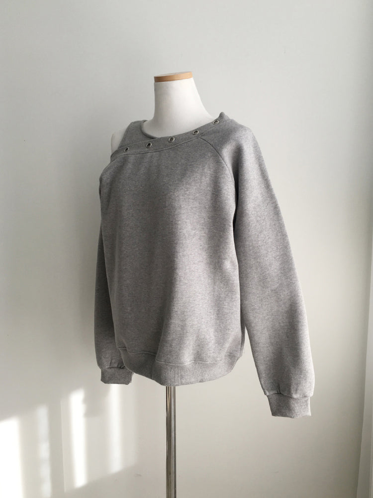 鉚釘圈細節假兩件美肩上衣