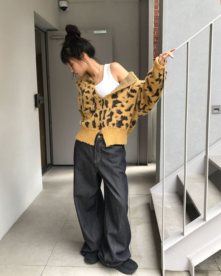豹紋紋理細節針織外套