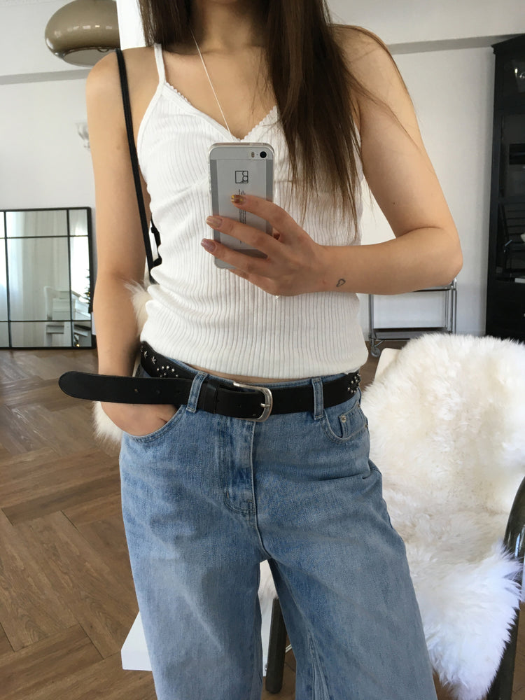 交疊蕾絲捲邊細節背心