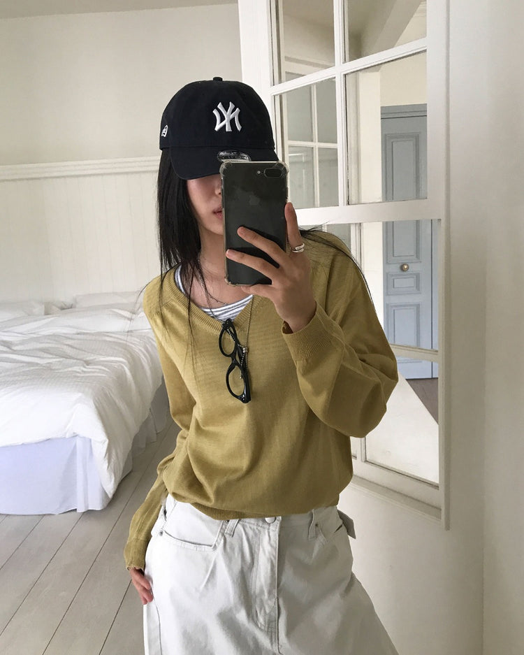 微透美色V領針織衫