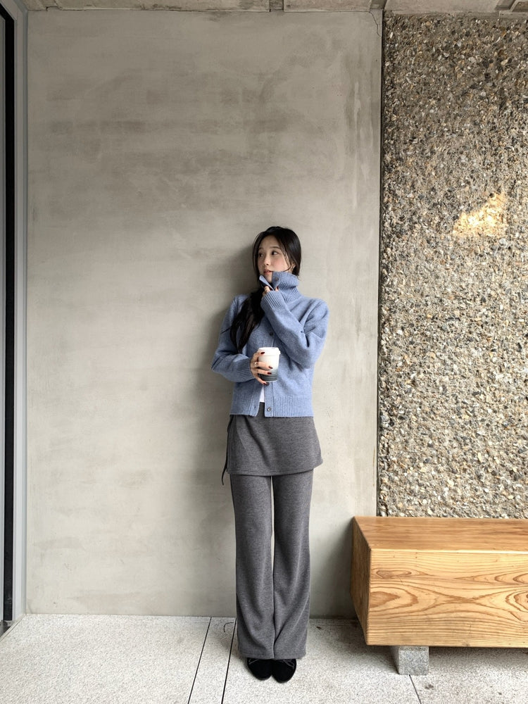 側綁帶細長腿假兩件裙褲