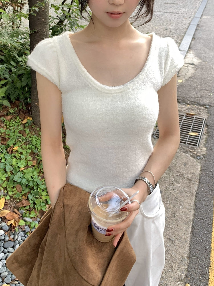 U領圈毛質感針織上衣