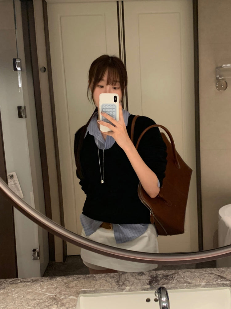美色U領線細節針織上衣