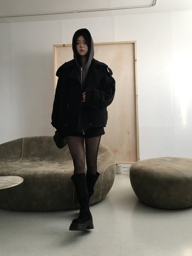 印花細節雙拉鏈連帽外套