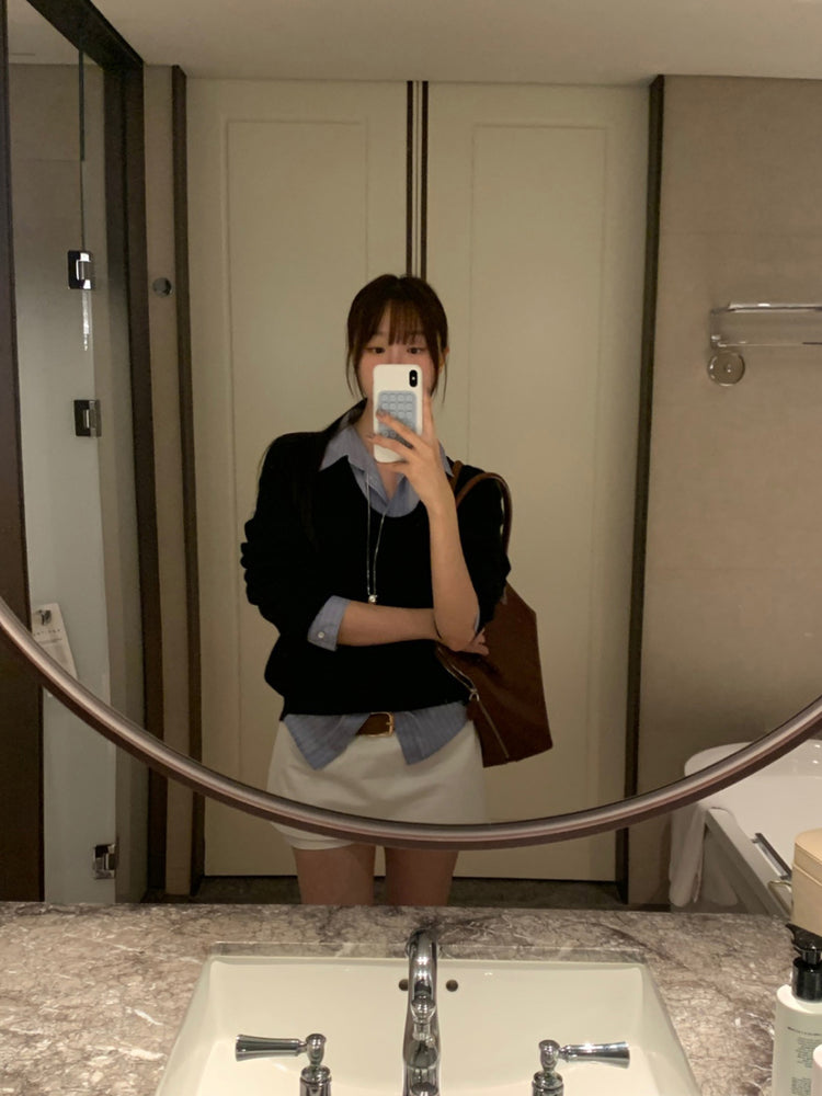 美色U領線細節針織上衣
