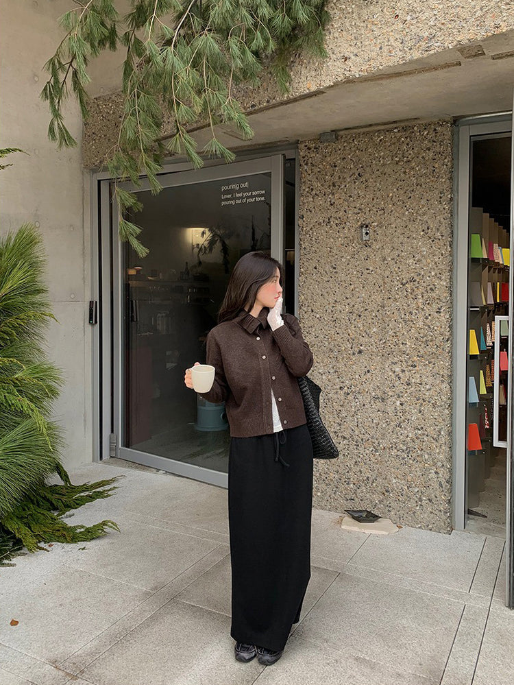 可立領排鈕修腰針織外套