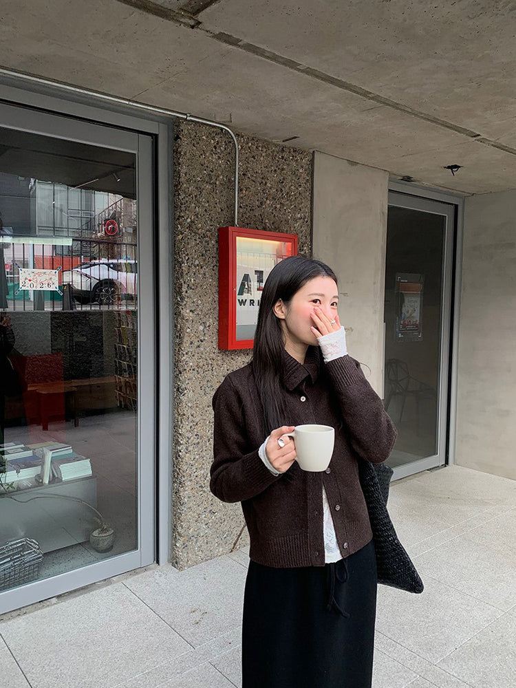 可立領排鈕修腰針織外套