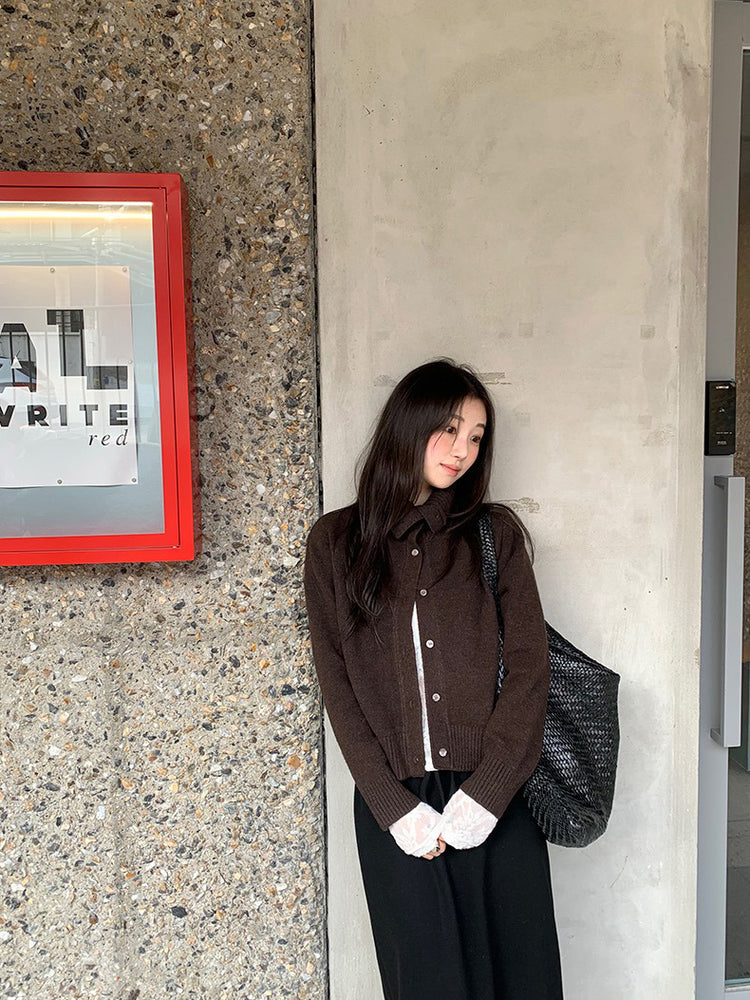 可立領排鈕修腰針織外套