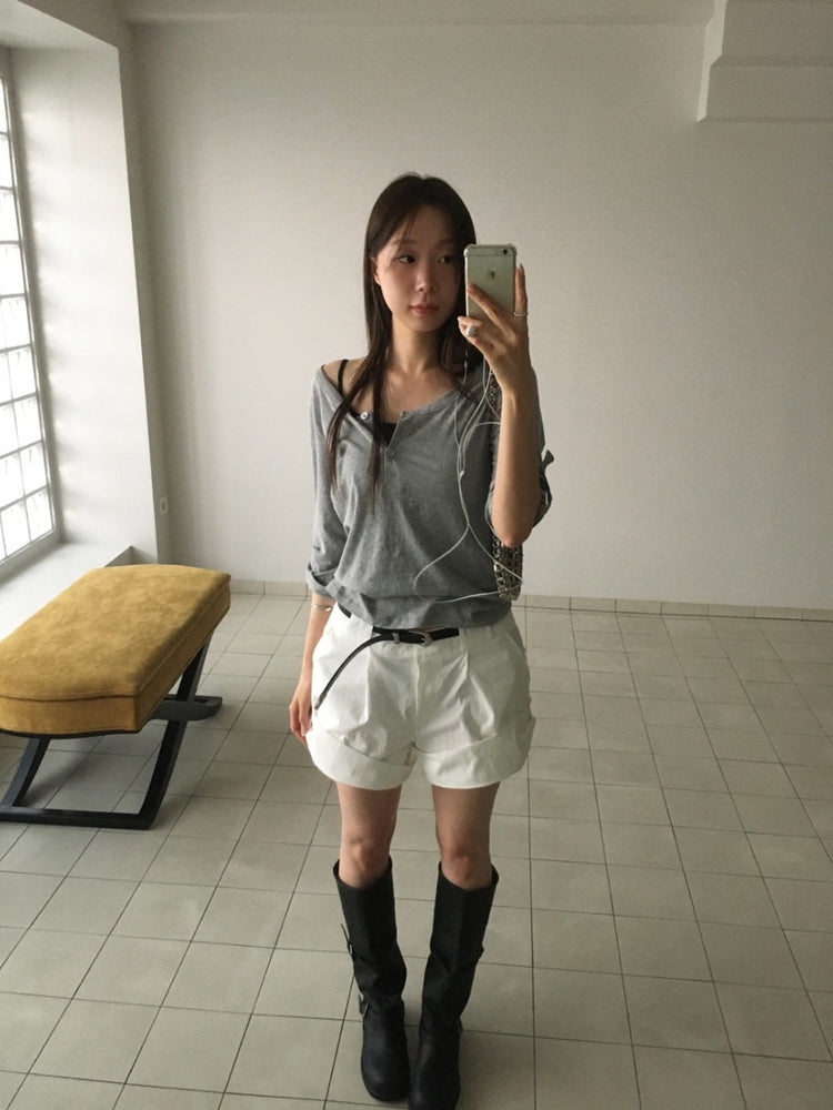 美色亨利領反折袖細節上衣