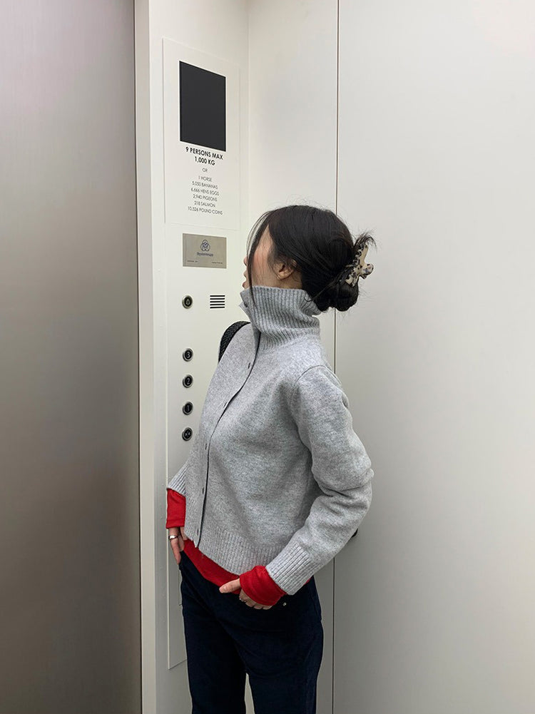 可立領排鈕修腰針織外套