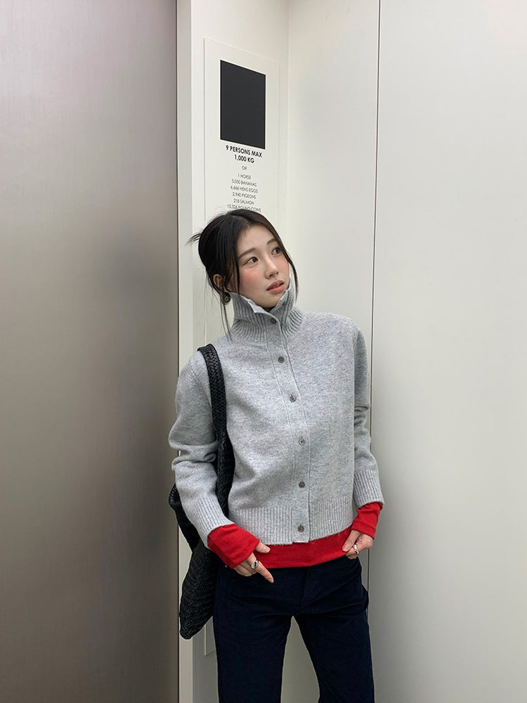 可立領排鈕修腰針織外套