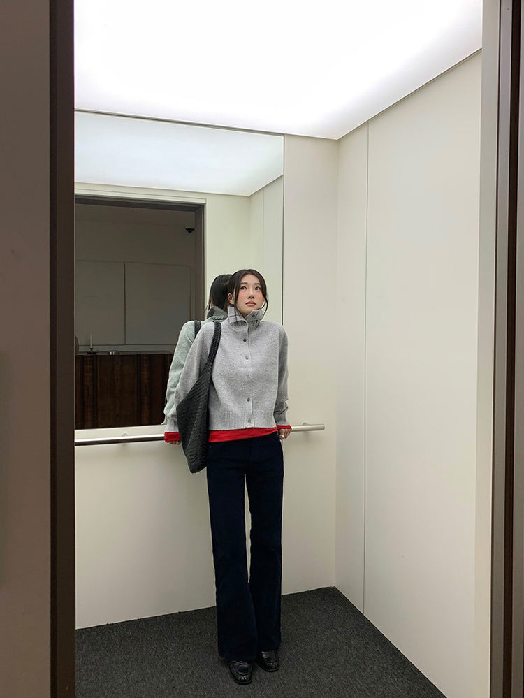 可立領排鈕修腰針織外套