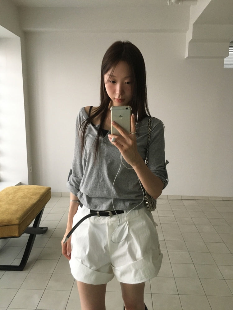 美色亨利領反折袖細節上衣
