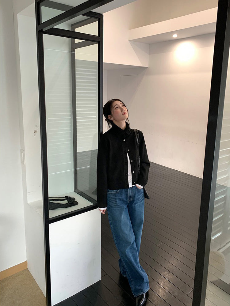 可立領排鈕修腰針織外套