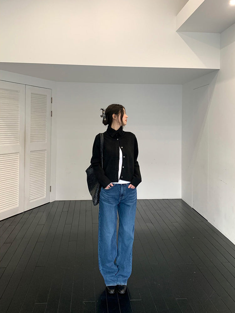 可立領排鈕修腰針織外套