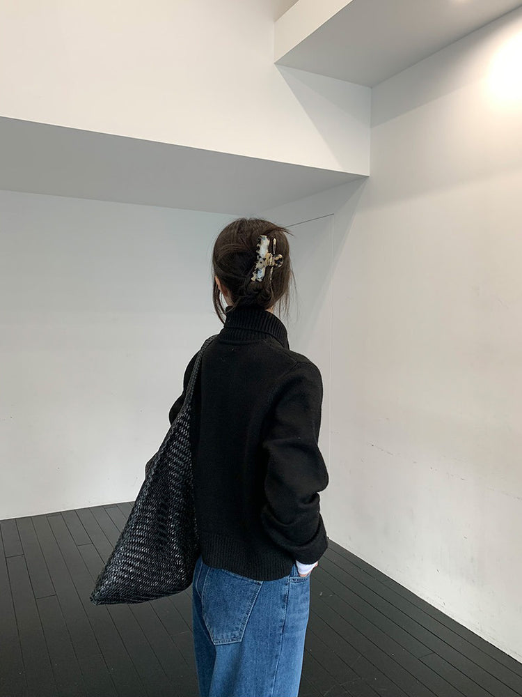 可立領排鈕修腰針織外套