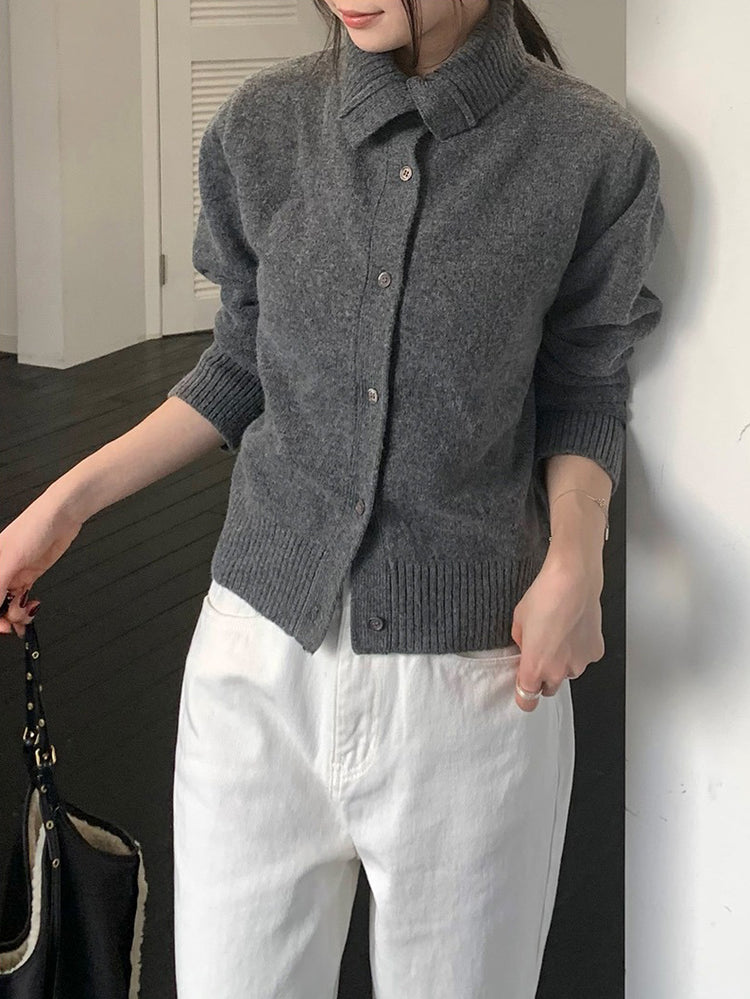 可立領排鈕修腰針織外套