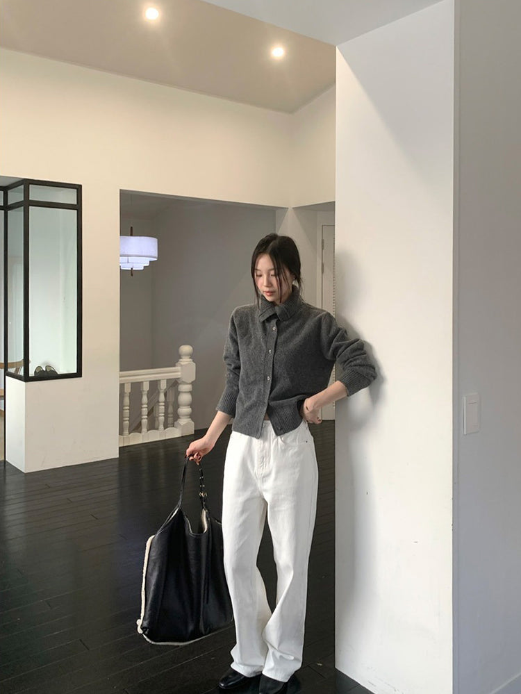 可立領排鈕修腰針織外套