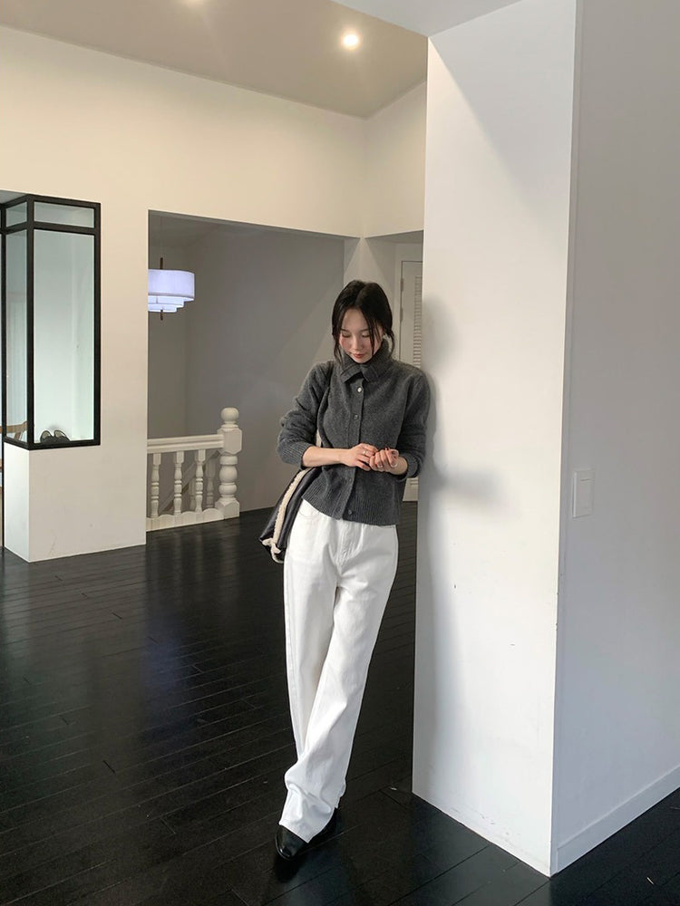 可立領排鈕修腰針織外套