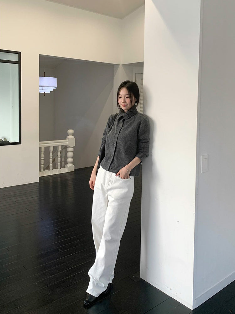 可立領排鈕修腰針織外套