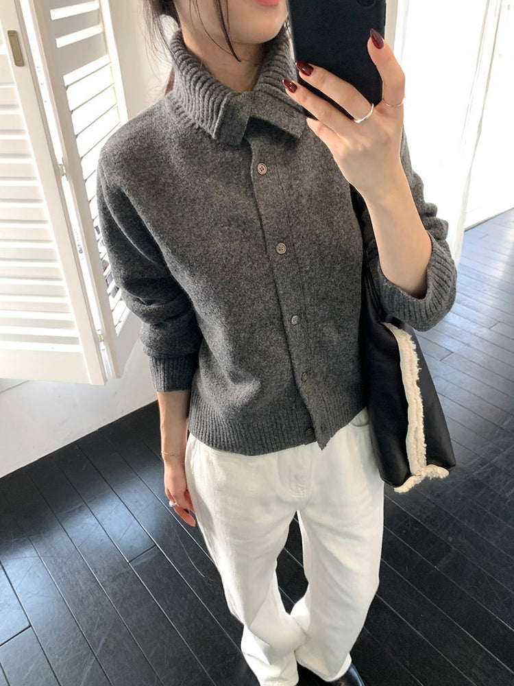 可立領排鈕修腰針織外套