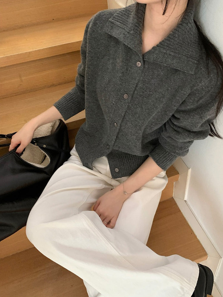 可立領排鈕修腰針織外套