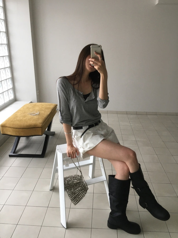 美色亨利領反折袖細節上衣