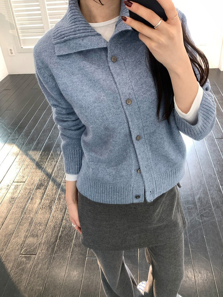 可立領排鈕修腰針織外套