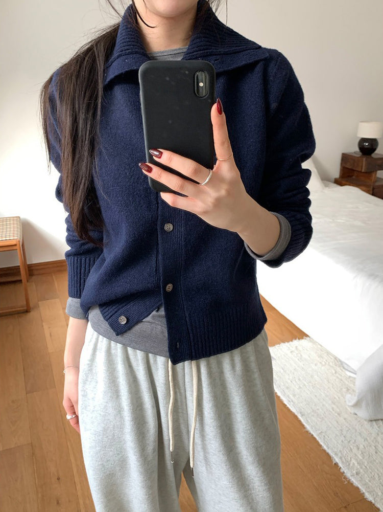 可立領排鈕修腰針織外套