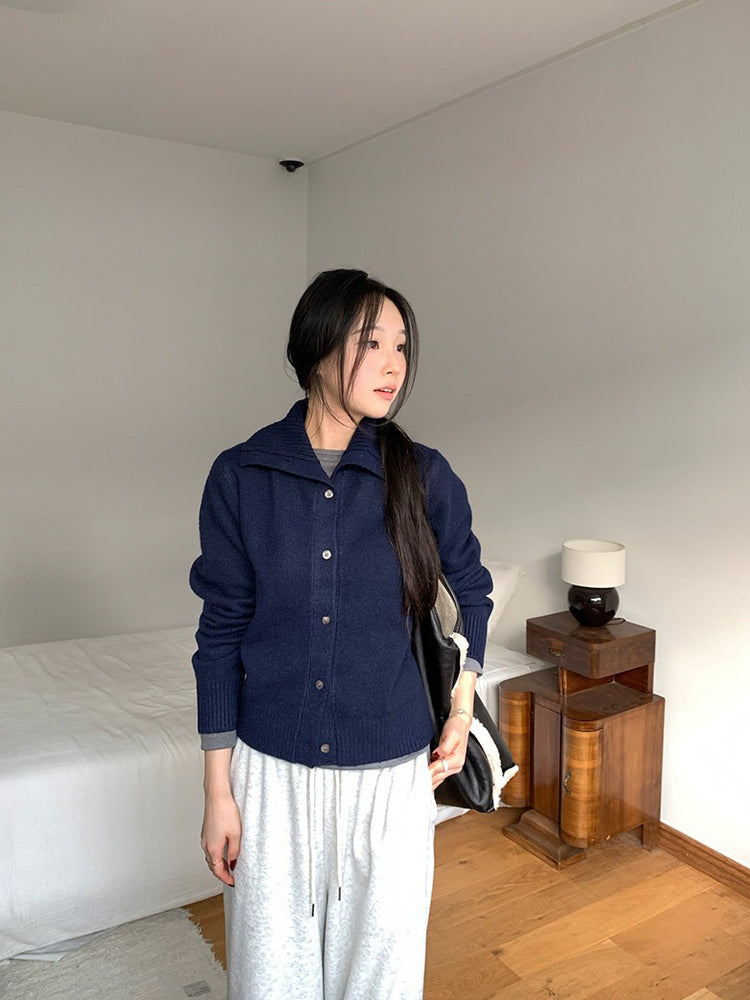 可立領排鈕修腰針織外套