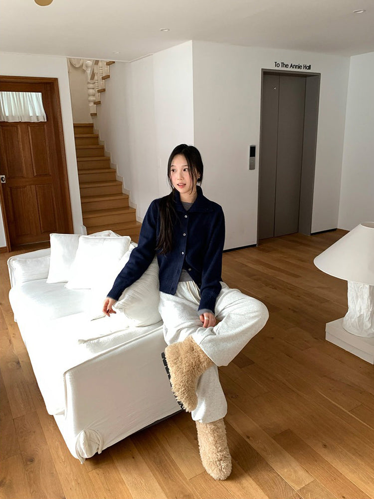 可立領排鈕修腰針織外套