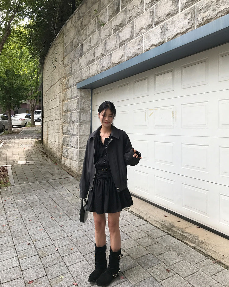 美色銀標細節翻領外套