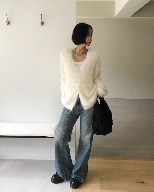 弧壓線側鉚釘細節牛仔褲