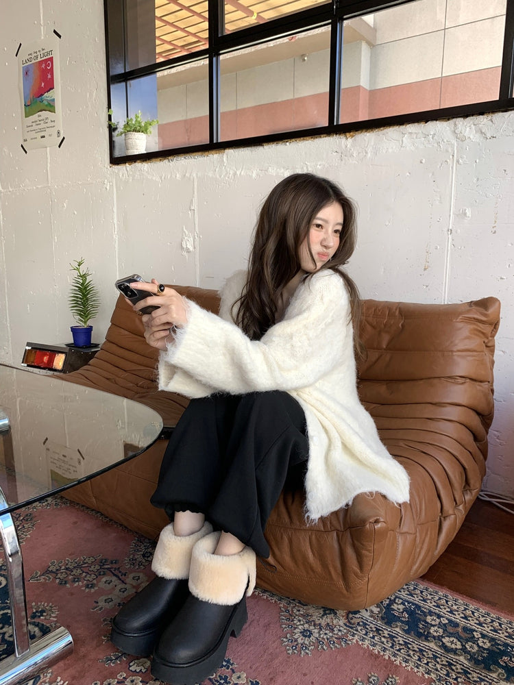 毛感細節排鈕寬鬆針織外套