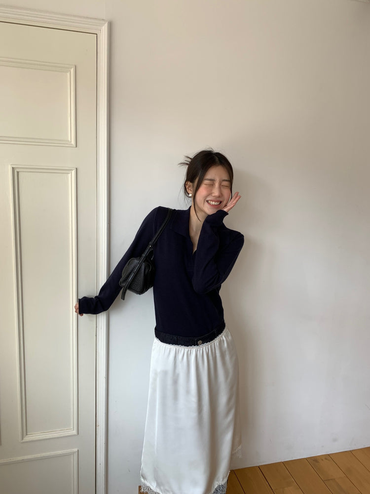 霧光澤蕾絲邊半裙