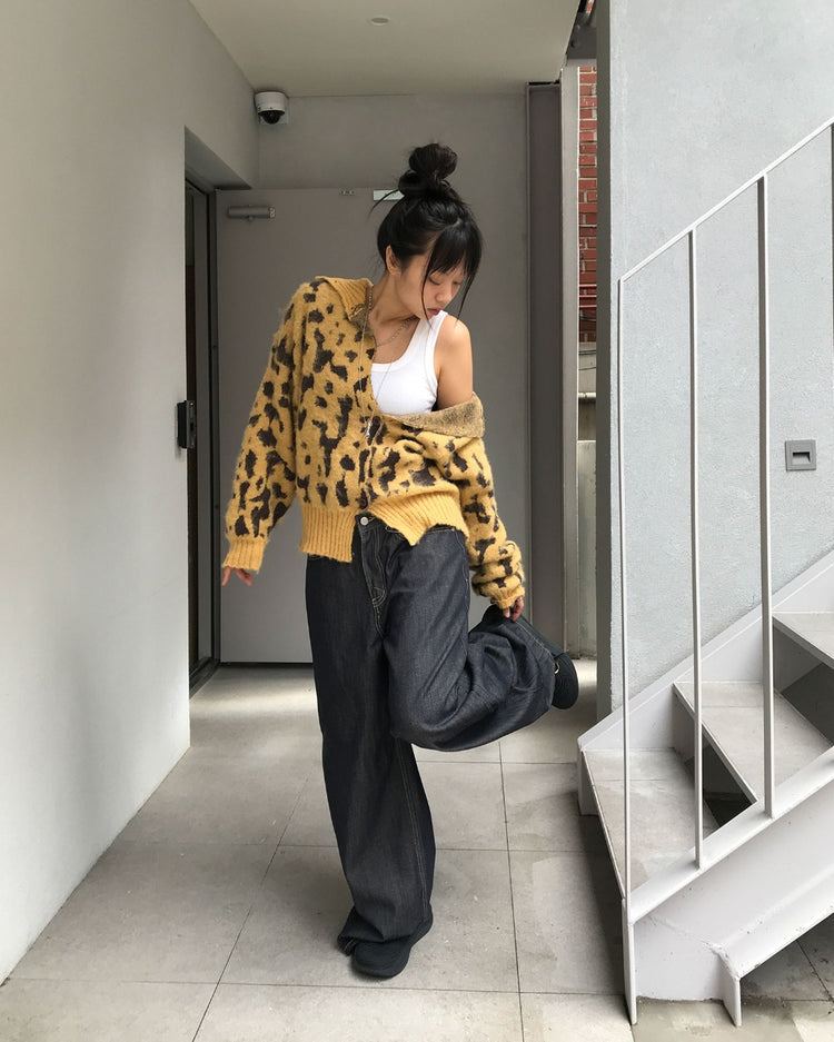 豹紋紋理細節針織外套